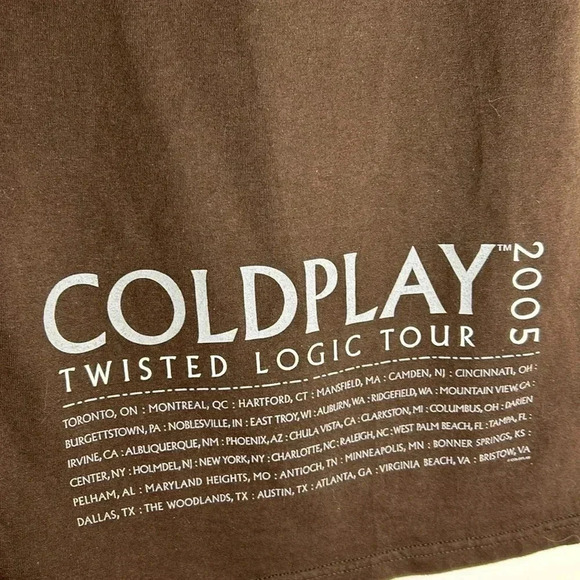 Coldplay 2005 Twisted Logic Tour Brown  Graphic T Shirt Size S - Picture 8 of 13